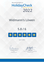 HolidayCheck Award 2022 – 5,8 von 6 Punkten für Widmann’s Löwen
